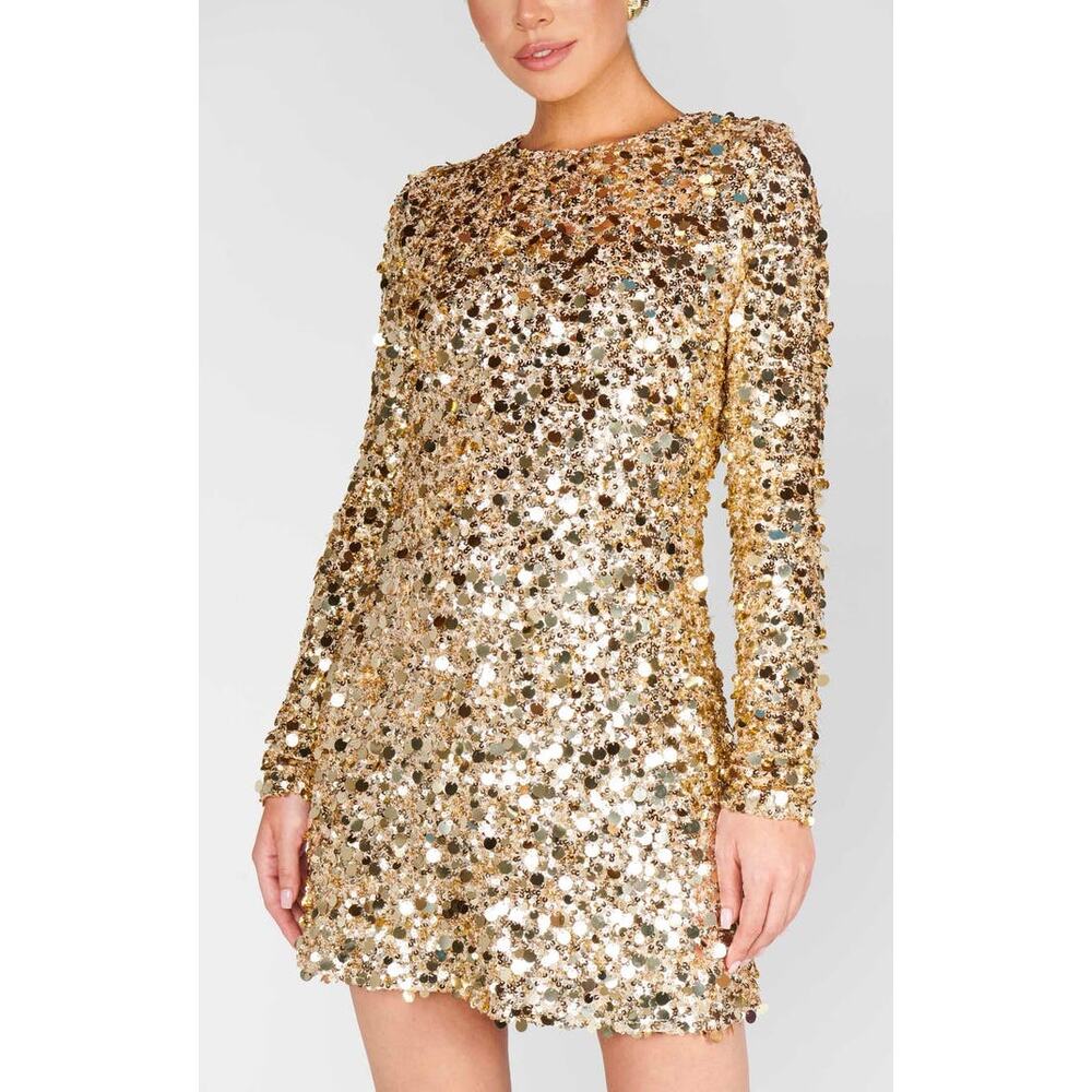 Show Me Your Mumu Maddison Circle Sequin Mini Dress Gold XS Bachelorette